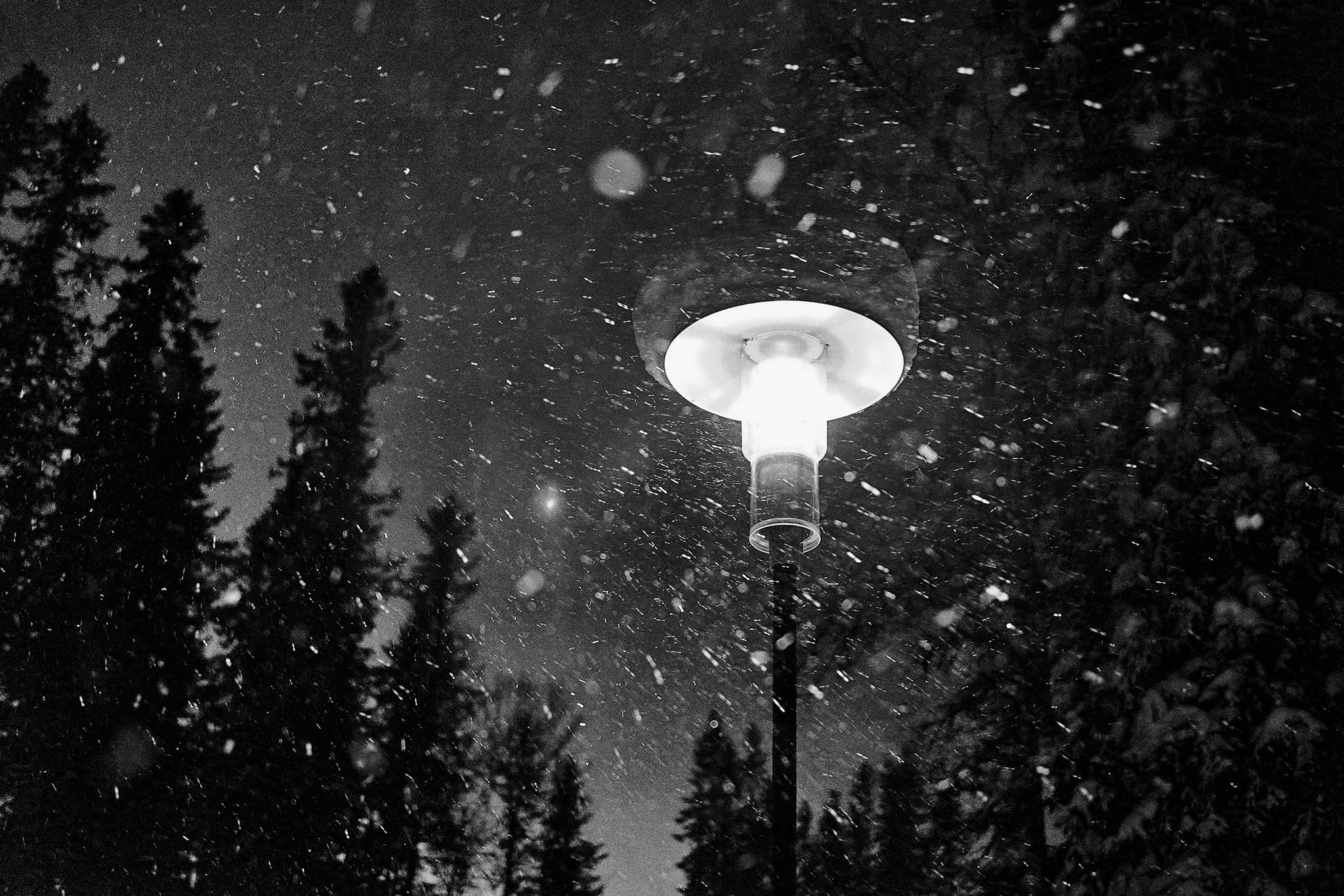 Snowing, Streetlight, Sälen, Sweden.